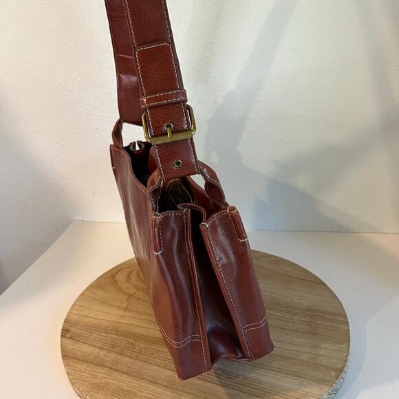 90s Nine & Co. Warm Brown Red Vegan Leather Buckle Medium Shoulder Bag - Picture 6 of 15